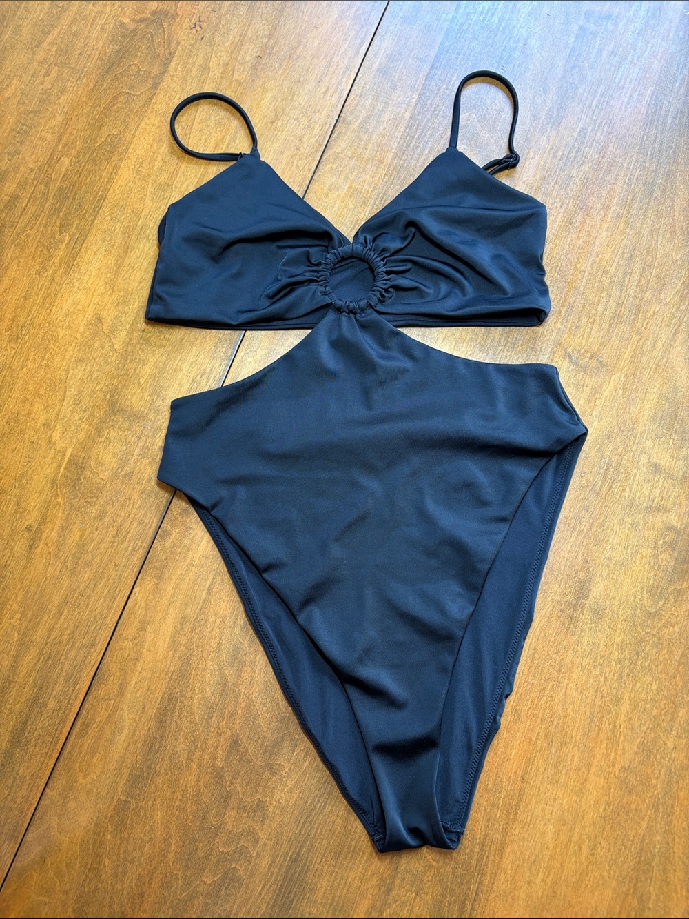 H&M Black Swimsuit with O-ring, Cut Out Sides, High Cut Bottoms
